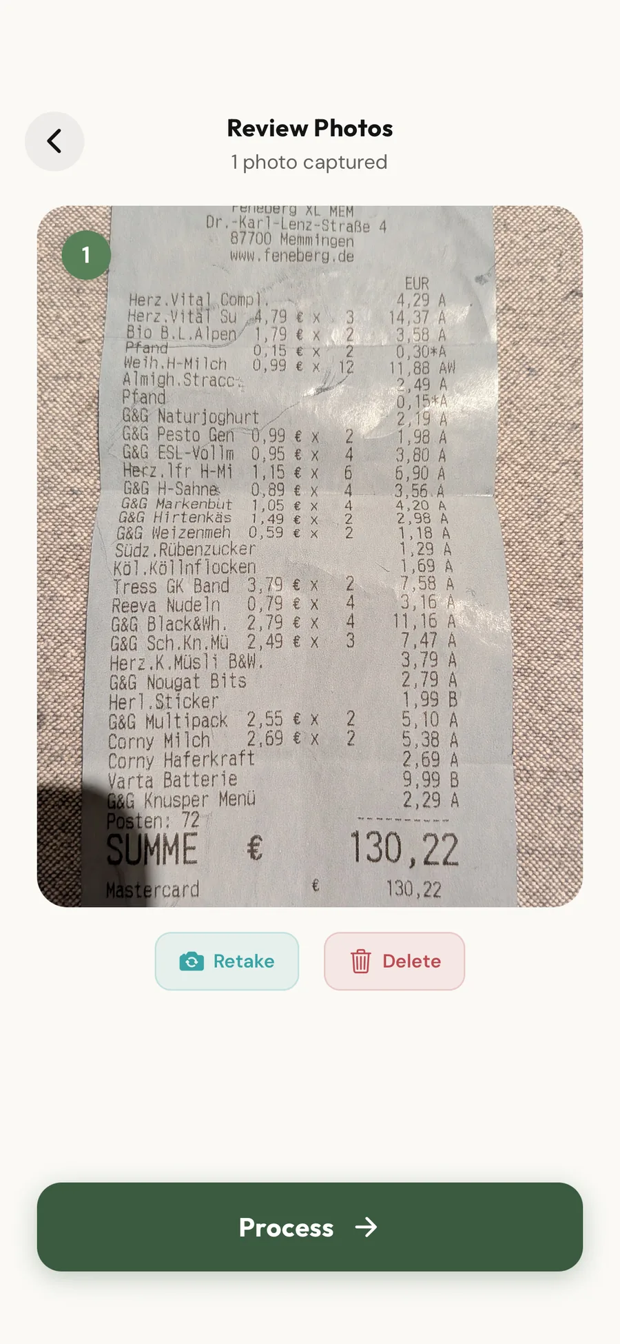 Scan receipt